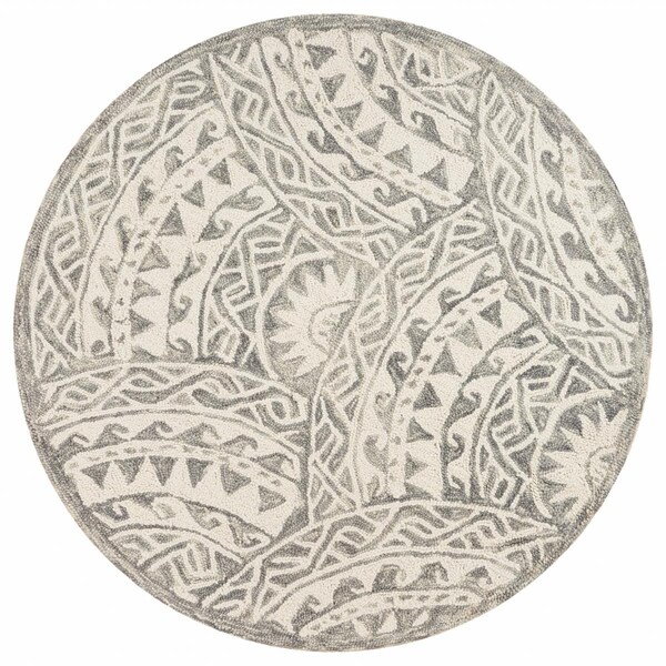 Homeroots 4 ft. Round Gray Decorative Waves Area Rug 393665 - main